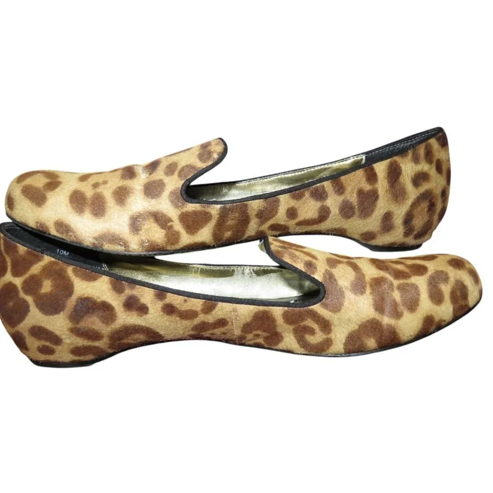 Beverly Feldman Leopard print hair calf leather slip on flats size 10